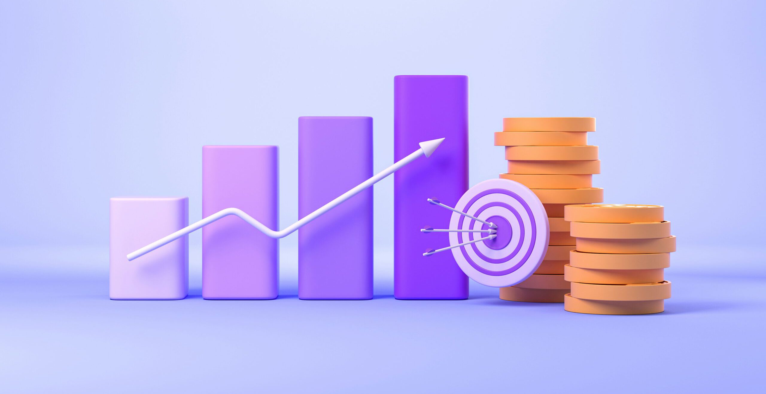 Ein graph der positives Wachstum darstellt mit Geldmünzen